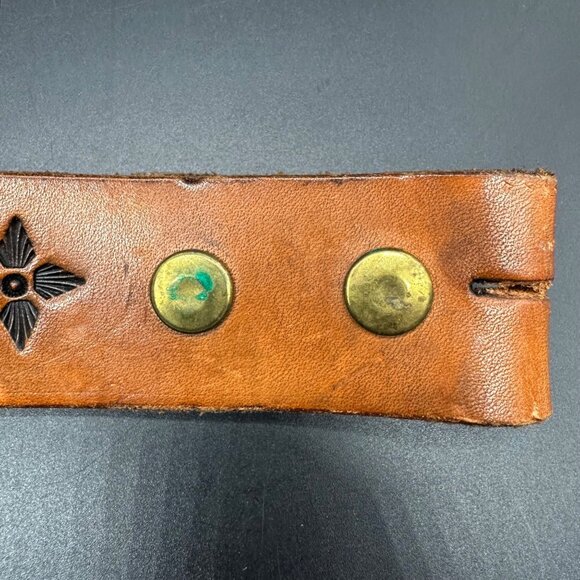 Vintage Tooled Leather Belt Brown Handmade Size 42 Western Cowboy Boho Retro - Picture 4 of 8